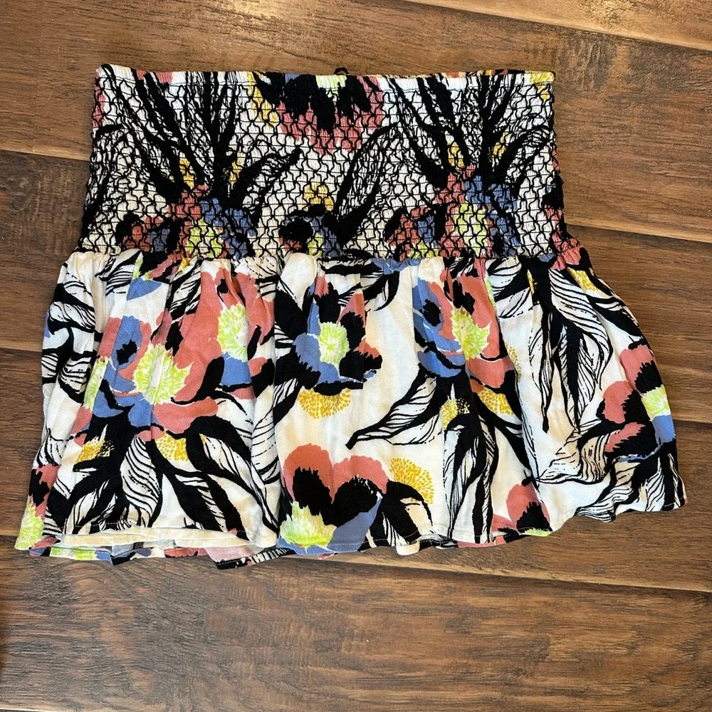 Free People Floral Smocked Mini Skirt in Black, White, Coral, Blue, Yellow - Picture 2 of 4